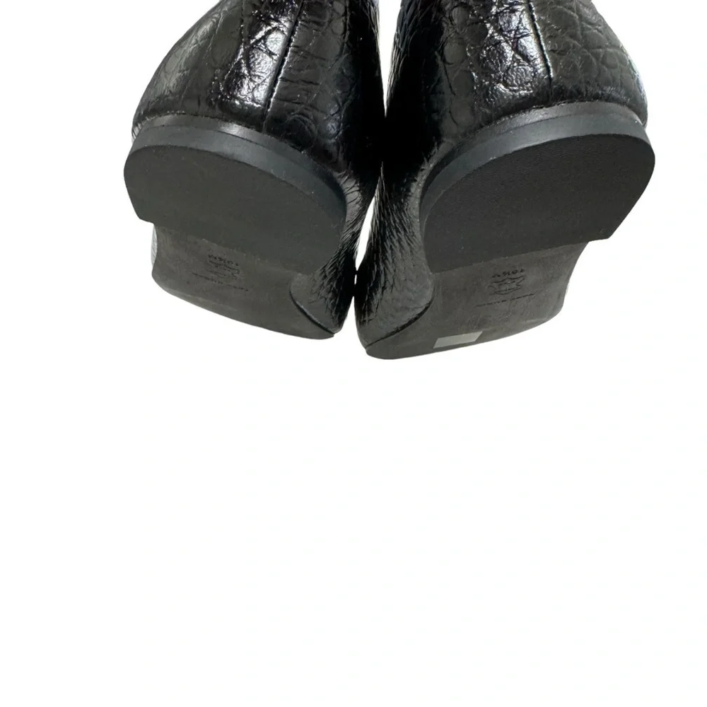 New Tory Burch Black square toe Georgia Croc-Embossed Leather Ballet Flat‎ 10.5